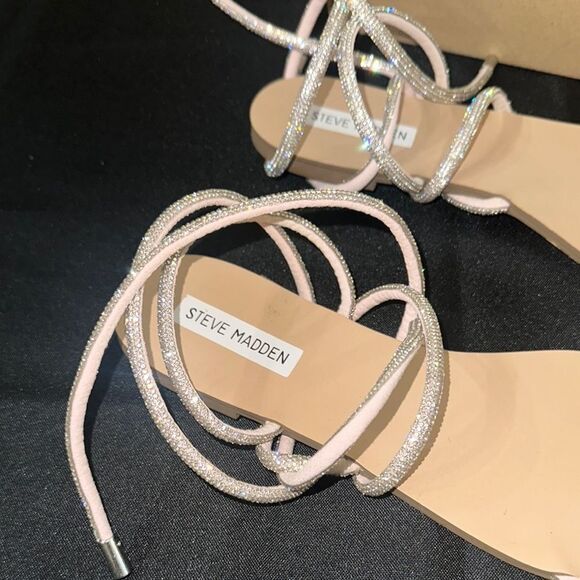 Steve Madden Silver Crystal Sandals w/ Ankle Straps Size 10 - Picture 5 of 10